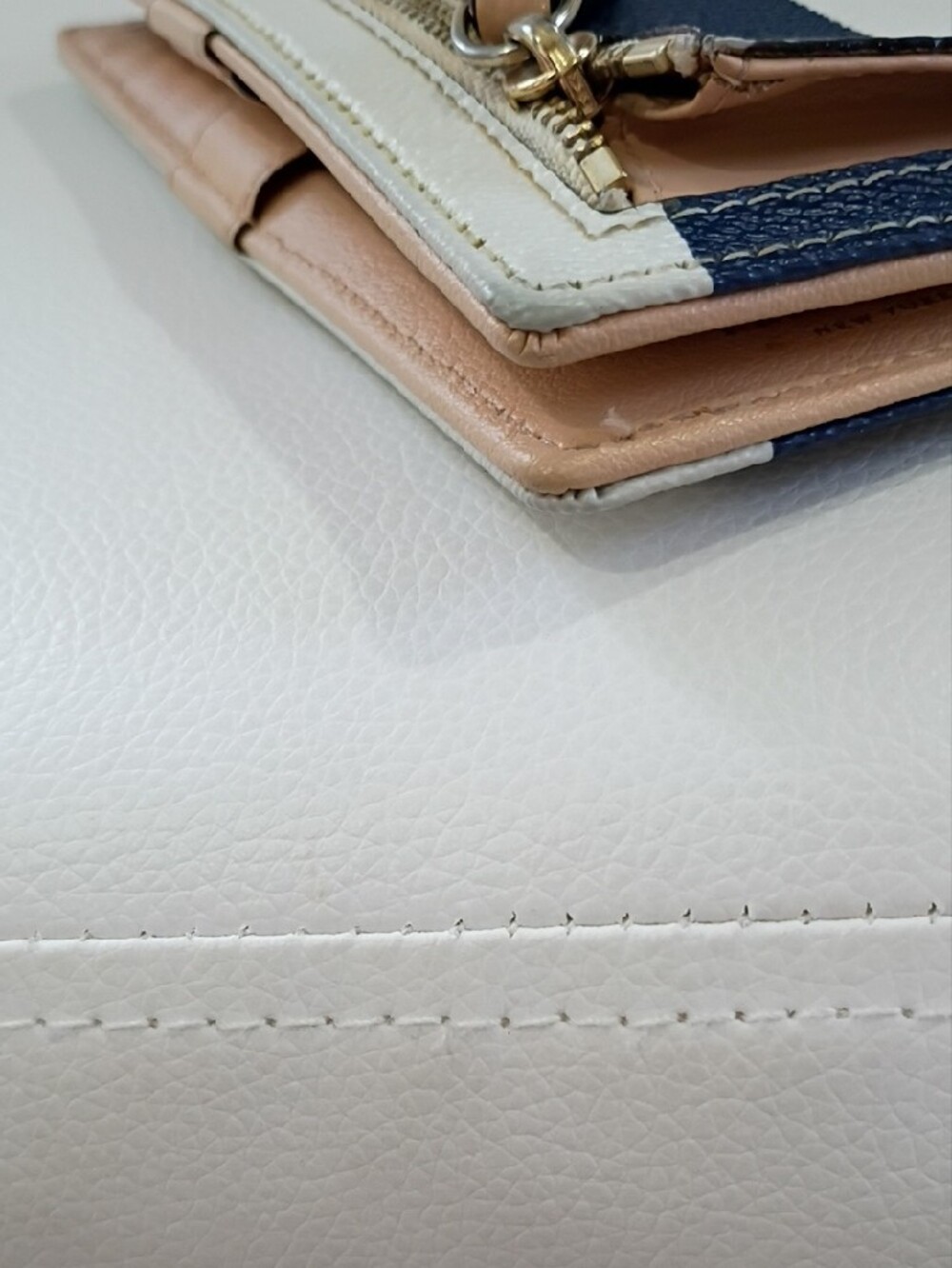 kate spade Pebbled Leather Navy and White Striped Continental Wallet - Picture 10 of 13